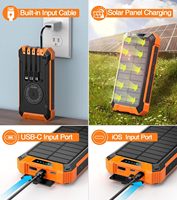 Cargador solar móvil impermeable de 20000mAh de alta calidad con 4 cables Micro USB integrados para teléfonos móviles