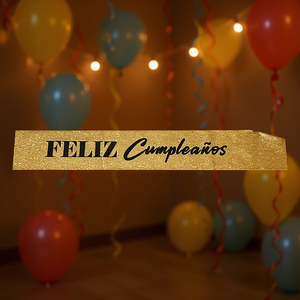 Écharpe Joyeux Anniversaire Dorée Pailletée avec Lettres Noires – Décorations de Fête Élégantes (Lot de 12) - Product Image 3