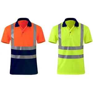 Safety Polo Phirt with Reflective Stripes Work Shirts for Men hi vis Workwear Summer Quick Dry Breathable Reflective Shirt