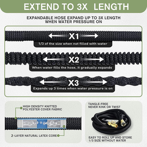 고성능 확장형 정원 호스 8가지 기능 노즐 내구성 알루미늄 금속 라텍스 고무 폴리 커넥터 CNS 표준 - Product Image 2