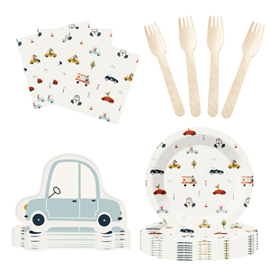 Kits de Cumpleaños con Temática de Autos DAMAI, Platos Desechables de Papel, Vasos, Servilletas, Artículos para Fiestas, Platos de Papel para Postres con Diseño de Autos, Juegos de Vajilla - Product Image 4