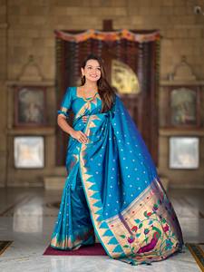 Saree de seda Pethani suave con ropa india y paquistaní tejida Zari - Product Image 6