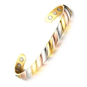 Factory Wholesale Tricolor Pure Copper Twisted Magnetic Energy Bracelet for Arthritis and Pain Relief Copper Torque Ba