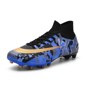 Botas de Fútbol de Camuflaje Azul y Negro para Hombre, Parte Superior Sintética, Suela de Goma, Tacos AG, Ligeras - Product Image 1