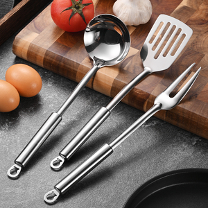 Venta al por mayor <span class=keywords><strong>utensilios</strong></span> para el hogar de acero inoxidable mango plano pequeña pala sopa Shell carne tenedor <span class=keywords><strong>Camping</strong></span> viaje utensilio de <span class=keywords><strong>cocina</strong></span> portátil - Product Image 4