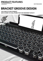 Keyboard mekanis Retro Punk 83-Key, Tablet PC mode gigi biru nirkabel topi Multi tombol Laptop game Arab UK