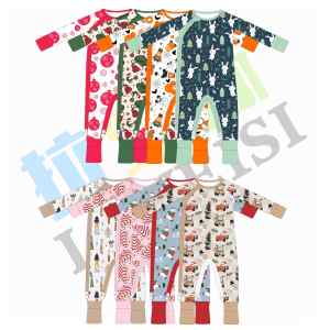 Ropa para niños Estampado <span class=keywords><strong>de</strong></span> bambú Pelele <span class=keywords><strong>de</strong></span> bebé Onesie Vestido <span class=keywords><strong>de</strong></span> noche <span class=keywords><strong>de</strong></span> Navidad Vestidos <span class=keywords><strong>de</strong></span> niña Pijamas familiares para fiesta - Product Image 3