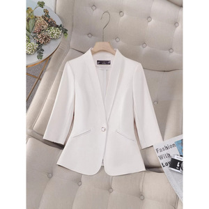 Blue Three Quarter Sleeve Blazer Women Professional Casual Spring Summer Autumn Fashionable Top Anti Wrinkle Worsted Fabric - Product Image 4