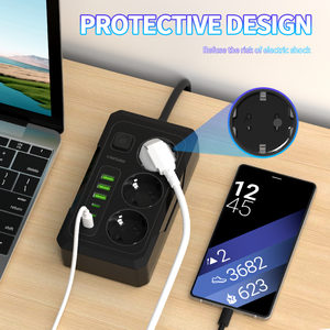 Enchufe <span class=keywords><strong>DE</strong></span> LA UE Tira <span class=keywords><strong>de</strong></span> alimentación Cable <span class=keywords><strong>de</strong></span> extensión <span class=keywords><strong>de</strong></span> 2M Enchufe <span class=keywords><strong>de</strong></span> salidas <span class=keywords><strong>de</strong></span> 3AC con 3 USB 3 Tipo C Tira <span class=keywords><strong>de</strong></span> alimentación Cable <span class=keywords><strong>de</strong></span> extensión multiempresa - Product Image 6