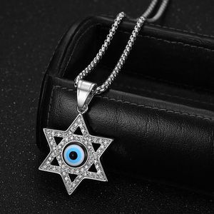 Collier pendentif étoile en acier inoxydable avec incrustation de strass œil bleu, bijoux de mode unisexe, cadeau - Product Image 3