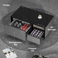 Table Basse Intelligente Réfrigérateur avec Réfrigérateur Intégré, Haut-parleur, Centre de Refroidissement et Table à Thé avec Recharge sans Fil