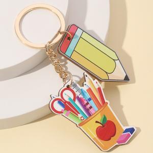 Nouvelle Saison Scolaire : Porte-clés coloré avec <span class=keywords><strong>crayon</strong></span>, verre, livre, tableau noir, porte-stylo et réveil, pour sac, portefeuille, bijoux - Product Image 6