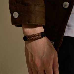 Jewelry Manufacturer Wholesale Stainless Steel Button Black Leather Bracelets - Product Image 4