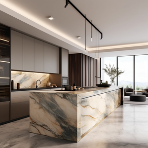 Sang trọng Modular thiết kế hiện đại tủ bếp gỗ đá cẩm thạch bếp đảo bảng với lưu trữ - Product Image 3