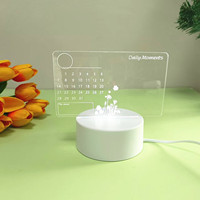 Cadeau créatif, tableau lumineux 3D en acrylique transparent réinscriptible avec base en bois, stylo inclus, pour messages et notes