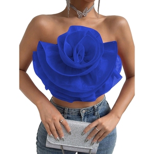 Top Corto Sexy Color Caramelo con Estampado Floral 3D sin Tirantes para Mujer, Moda de Verano - Product Image 5