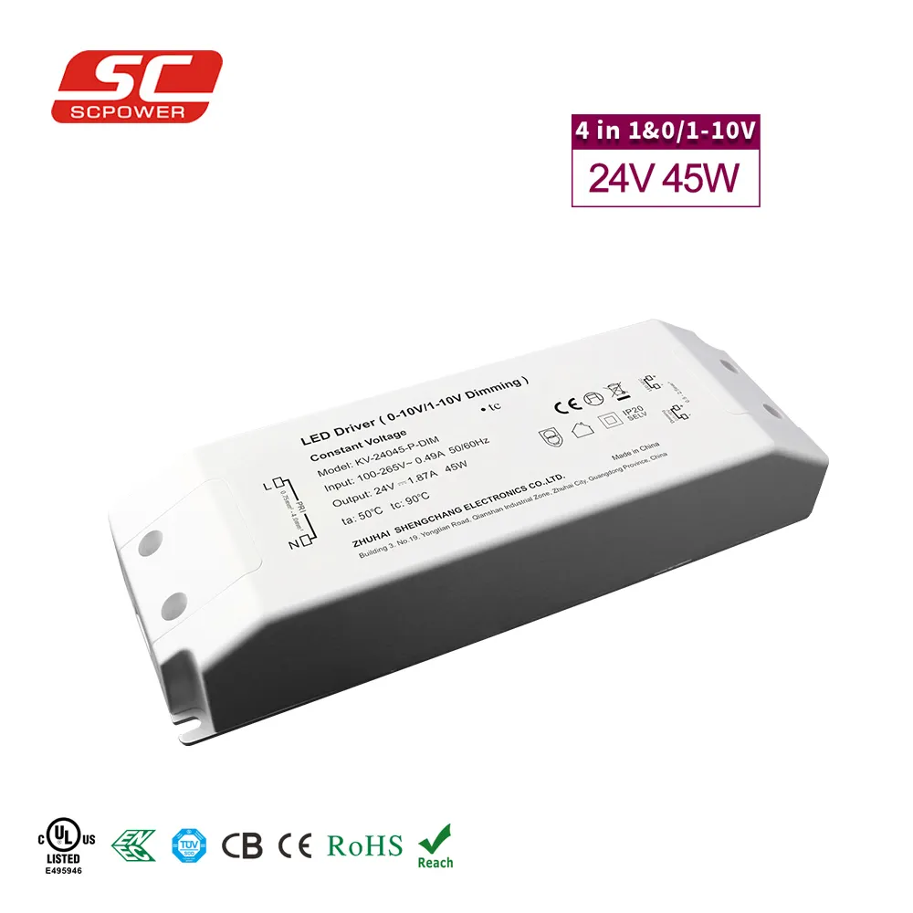 KV-12045-P-DIM constatn tensão 0-10V transformador regulável 45 w 24 v