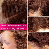Perruque frontale en dentelle HD sans colle, bouclée birmane, brune, en cheveux vierges bruts alignés, avec closure, en cheveux humains