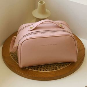 Pochette cosmétique en cuir PU grande capacité, trousse de toilette portable imperméable, sac de maquillage de voyage à double fermeture éclair - Product Image 5