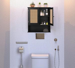 Bathroom Medicine Cabinet Wall Mounted Black Rattan <strong>Storage</strong> Cabinet Towel Cabinet for Bathroom <strong>Storage</strong> <strong>Over</strong> <strong>the</strong> <strong>Toilet</strong> - Product Image 6