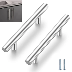 Poignées de meubles, poignée de porte d'armoire, poignée de tiroir en acier inoxydable, poignée en T droite, bouton long pour armoire de cuisine, noir argenté - Product Image 1