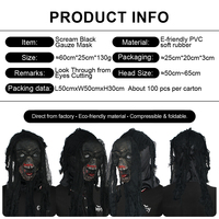 Masque en caoutchouc souple noir effet gaze, motif visage de fantôme, couvre-chef effrayant, démon roi, accessoire de fête d'Halloween personnalisable