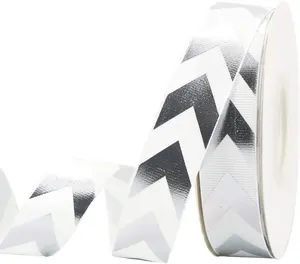 Popular Custom Metallic Silver Foil printed Star logo Ribbon Grosgrain for Gift Wrapping