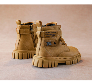 Bottes jaunes tendance pour enfants, nouvelle collection, bottes en cuir pour filles, bottes décontractées à lacets pour garçons, bottes pour enfants - Product Image 5