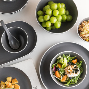 Service de table en céramique grise avec bords blancs et accents floraux-Vaisselle lavable au lave-vaisselle pour hôtel, <span class=keywords><strong>restaurant</strong></span> et fête à la maison - Product Image 4