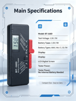 Probador de Baterías Digital YUMO BT-168D con Pantalla LCD, Verificador Universal de Voltaje para Baterías AA, AAA, C, D, 9V, 1.5V y de Botón