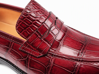 Mocassins en cuir gaufré crocodile rouge bordeaux pour hommes, à enfiler, bout rond, avec bride Penny, pour affaires, bureau, mariage