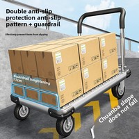 Chariot à main pliable OEM en acier, mini-chariot de manutention à plateau plat, portable, à quatre roues, pour usage domestique et aéroportuaire