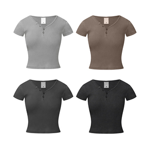 2025เสื้อแขนสั้นคอวีตรงไหล่เข้ารูปสไตล์ย้อนยุคฤดูร้อน - Product Image 4