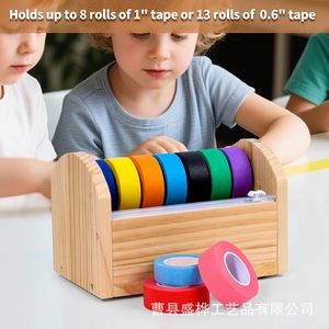 Wooden Tape Cutter Storage Rack Solid Wood <b>Desktop</b> Organizer For Craft Tapes Multi Roll Holder Stationery Storage - Product Image 2