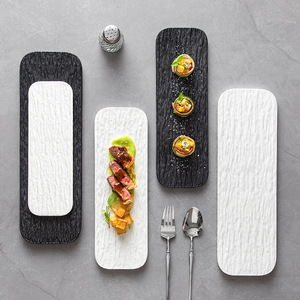 Siyah Beyaz Seramik Dikdörtgen Düz Tabak, Otel Düzeni Tabakları İçin Uygundur, Restoran Seramik Servis Suşi Tabağı - Product Image 4