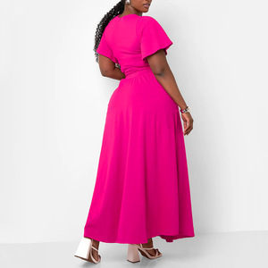 N8078 Latest Design African Summer Outfits for Women Trumpet Sleeves <strong>Lace</strong> up V-neck <strong>Top</strong> and Maxi Skirt Set Two Piece - Product Image 6