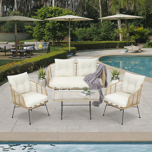 Yoho Big Discount 4pc Ensemble de canapé en osier PE extérieur moderne avec coussin sandwich pour jardin salon et salle à manger KD Patio - Product Image 2