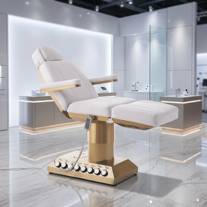 Dispositivo de Belleza de Lujo, Cama de Estética Eléctrica con 4 Motores, Reposabrazos Ajustables, Base Dorada, Control con Pedal - Product Image 1