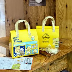 Bear Cartoon Baking Milk Tea Cake Coffee Take-out Packing Bag Thermal Insulation Non-woven Cooler Bag Zipper Closure Foldable - Product Image 1