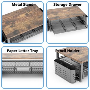 Support d'écran en bois, étagère de <span class=keywords><strong>bureau</strong></span>, organisateur de <span class=keywords><strong>bureau</strong></span> avec tiroir et porte-stylo, support d'ordinateur à 2 niveaux, organisation de <span class=keywords><strong>bureau</strong></span> - Product Image 2