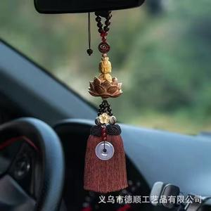Pendentif Bouddha en Bois de Buis Deshun, Ornement de Voiture, Décoration de Rétroviseur en Bois de Pêche, Artisanat Manuel, Style Individualiste - Product Image 1