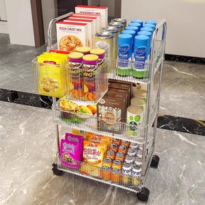 Carrito de exhibición móvil de acrílico con estructura de alambre, transparente, de varios niveles, con 4 capas, para almacenamiento de refrigerios en supermercados y tiendas de conveniencia. - Product Image 1