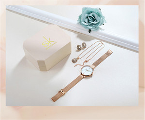 Hot Selling Women's Luxury <b>Watch</b> Jewelry <b>Set</b> Rose Gold Tone Stainless Steel Quartz <b>Watch</b> with Crystal Necklace Earrings Gift Box - Product Image 5
