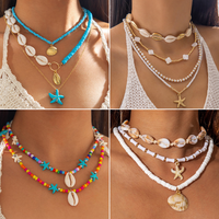 Collier tendance transfrontalier en coquillage et pierre naturelle, style bohème, avec pendentif conque perlée et étoile de mer, chaîne de clavicule