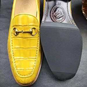 Nouveautés : Mocassins pour hommes <span class=keywords><strong>en</strong></span> cuir d'alligator et de <span class=keywords><strong>crocodile</strong></span>, grande taille 47, chaussures décontractées jaunes pour hommes, chaussures habillées d'affaires pour hommes - Product Image 4
