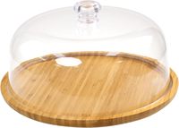 Plateau à gâteau rond en bambou écologique avec couvercle transparent réutilisable pour les fêtes, dégustation double face et présentation en centre commercial
