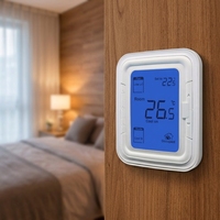 Thermostat numérique T6861 à 3 vitesses pour ventilo-convecteur carré 2/4 tuyaux, fonction carte-clé, 220V, en PC+ABS ignifuge, design moderne pour villa