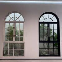 Ventana Abatible Arqueada Francesa Personalizada, de Aluminio, con Doble Acristalamiento Templado, Diseño de Rejilla, para Dormitorio o Baño de Villa