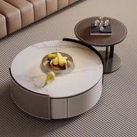 Ensemble de table basse ronde de style italien léger de luxe selle en cuir Rock Slab disponible en différentes tailles moderne et minimaliste