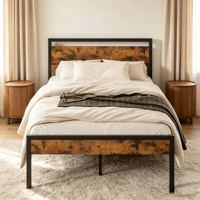 Lit en métal effet bois moderne et durable avec sommier à lattes en acier robuste pour chambre, appartement, hôtel – Vente en gros